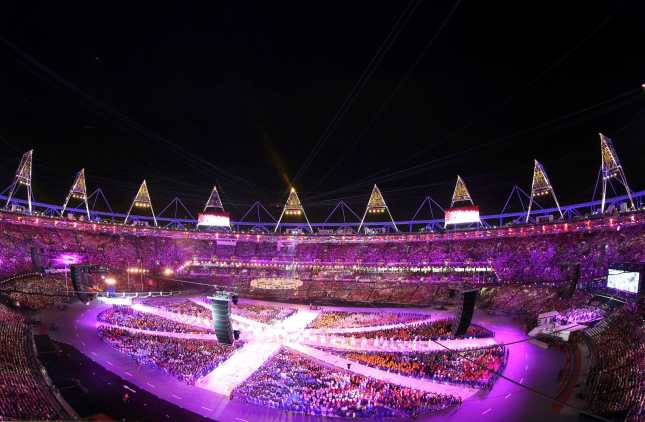 Athletes attend the closing ceremony of the London 2012 Olympic Games as a concert begins at the Olympic Stadium